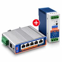 Switch PoE průmyslový USR-ISF1005P, 4× PoE+ a 1× uplink, 10/100 Mb/s, 60 W, DIN, včetně zdroje 48 V/60 W (USR-D48-60)