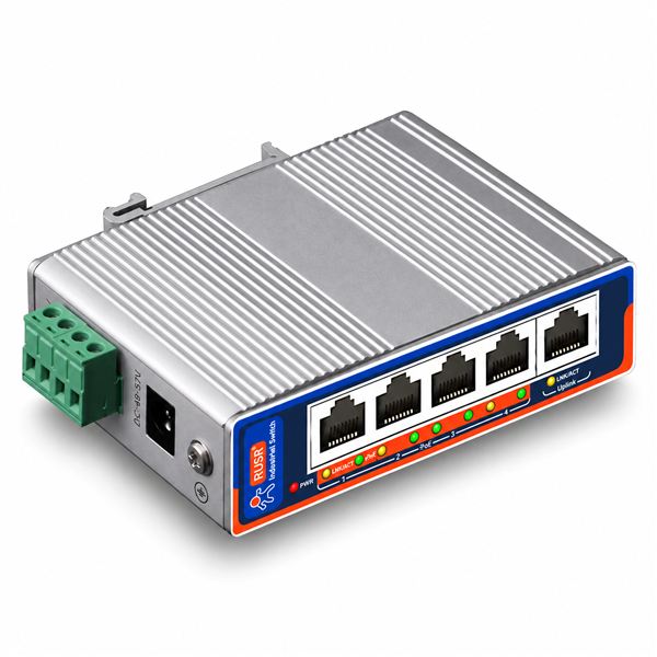 Switch PoE průmyslový, 4x PoE a 1x uplink, 10/100 Mbps, 60 W, DIN